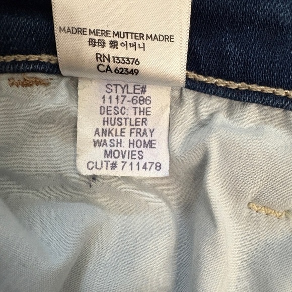 MOTHER The Hustler Ankle Fray in Home Movies Medium Blue Wash Size 27 - Picture 12 of 14